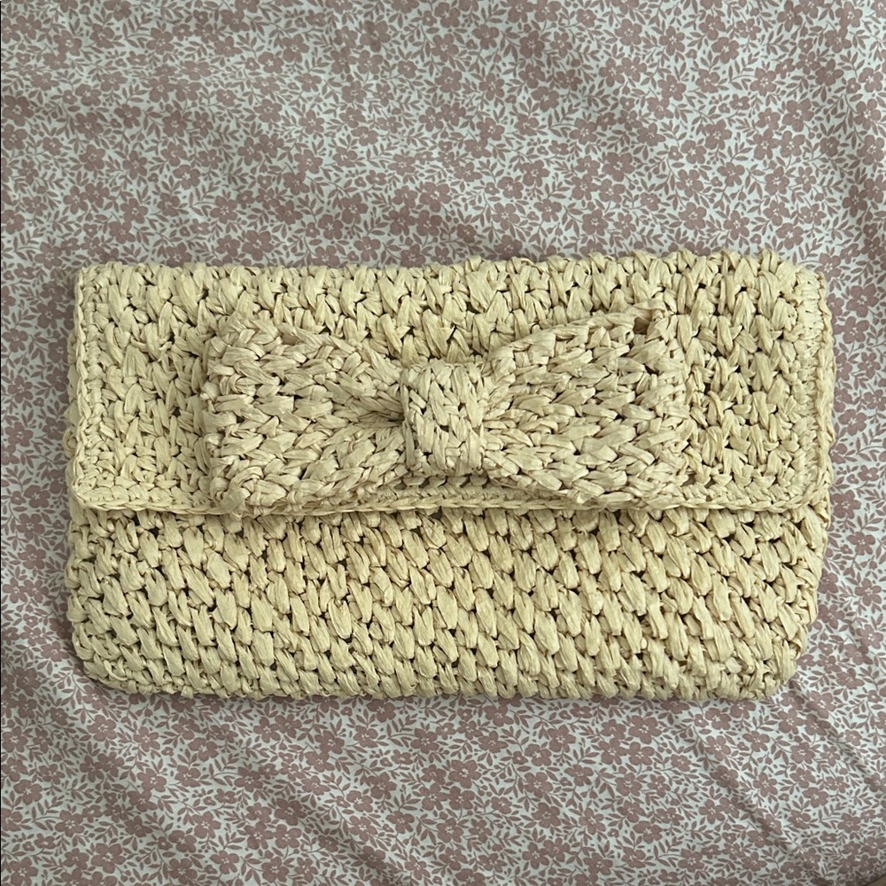 Elegant Cream Woven Clutch